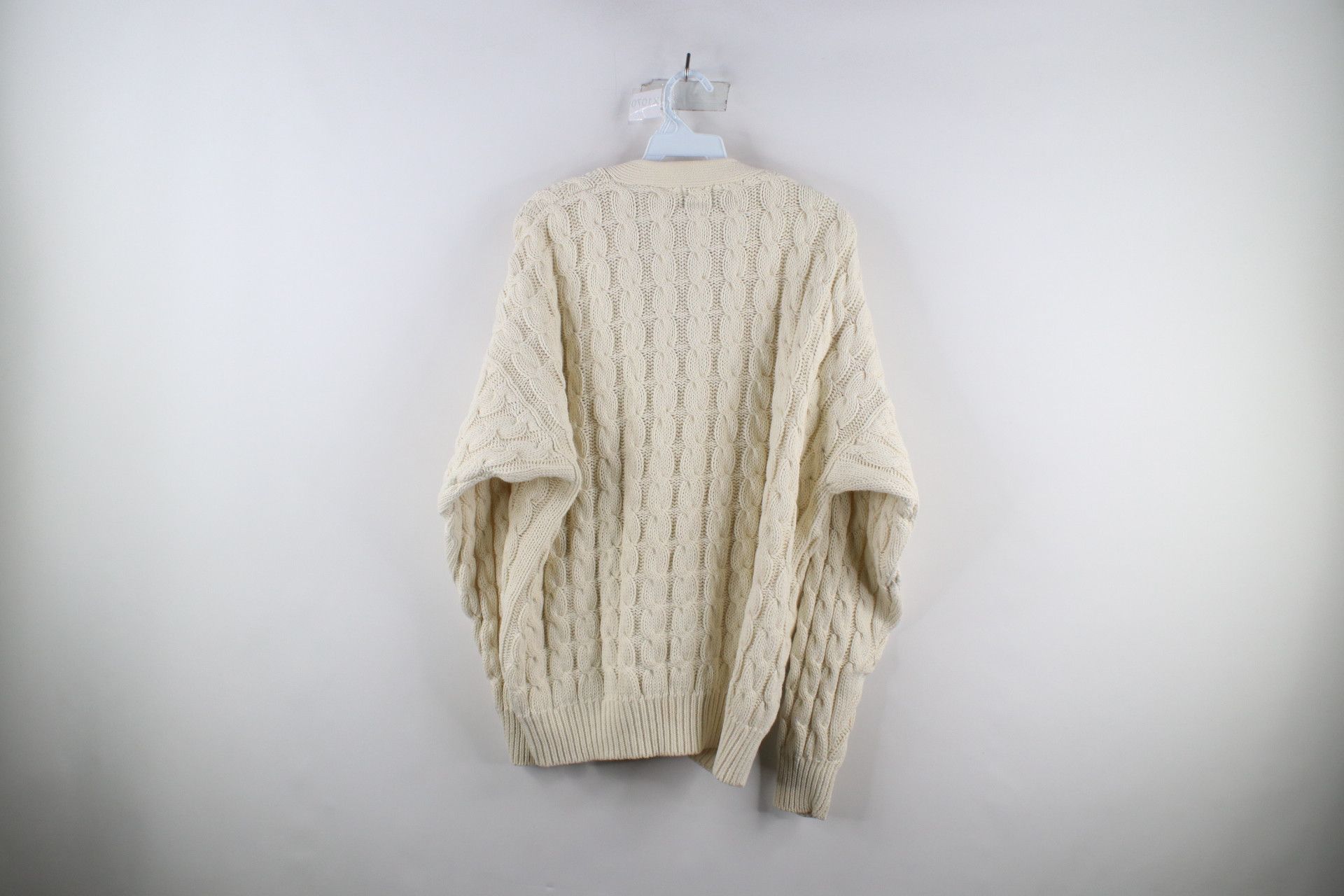 Gap × Vintage Vintage 90s Gap Chunky Cable Knit Cardigan Sweater Cream Size US L / EU 52-54 / 3 - 6 Thumbnail