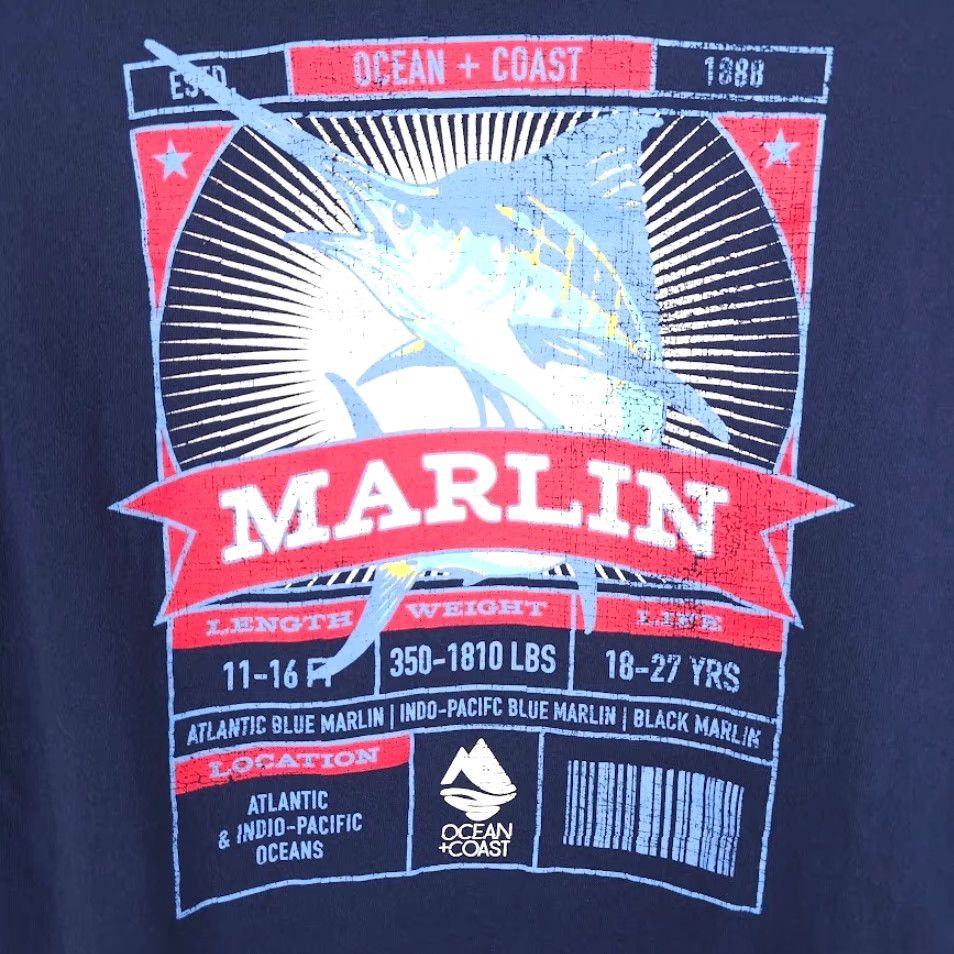Vintage Ocean + Coast Marlin Fishing T Shirt Mens XL Blue Sportfishing Long Sleeve Shirts Size US XL / EU 56 / 4 - 5 Thumbnail