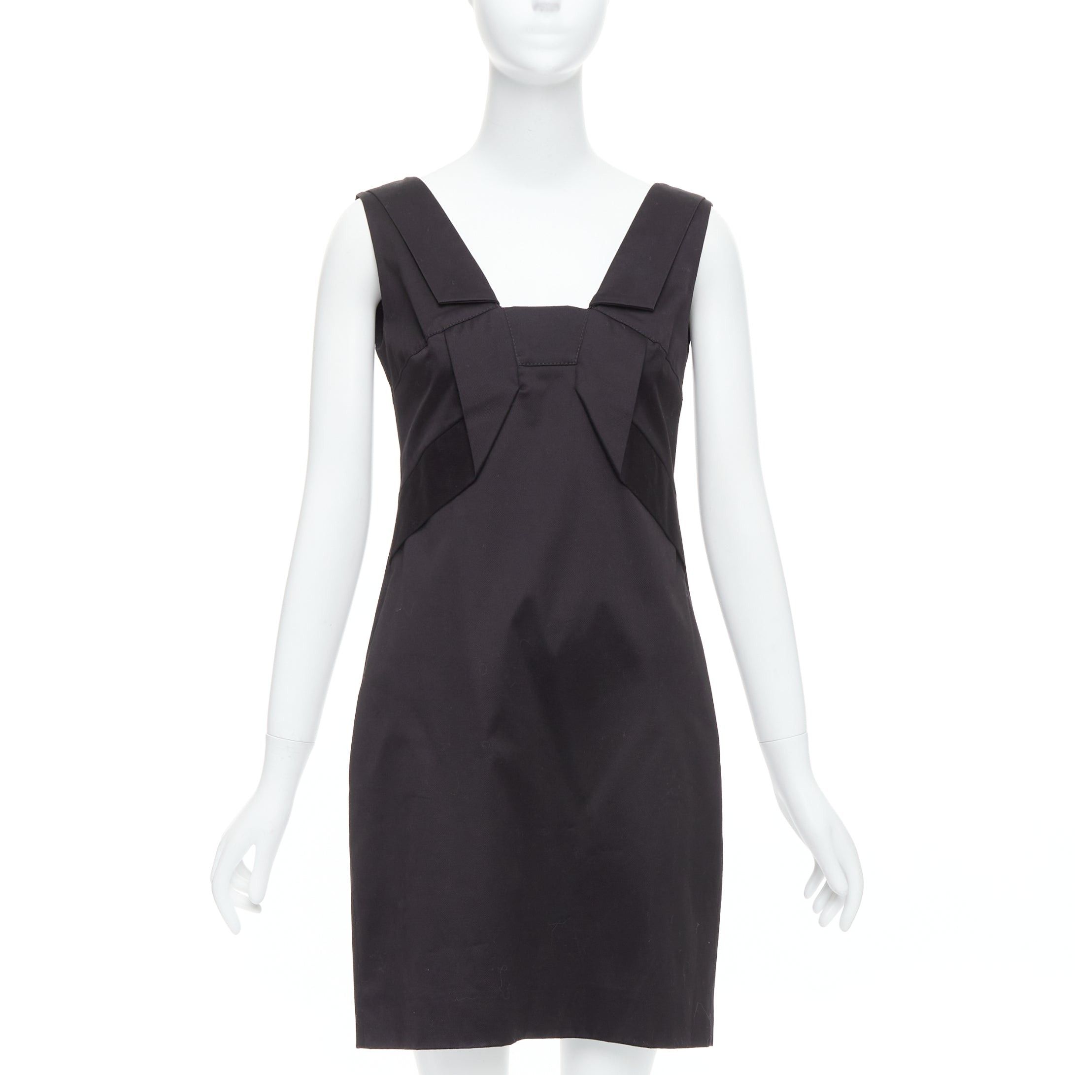 Gucci GUCCI 2007 black cotton origami pleat square neckline shift dress IT40 S Size S / US 4 / IT 40 - 1 Thumbnail