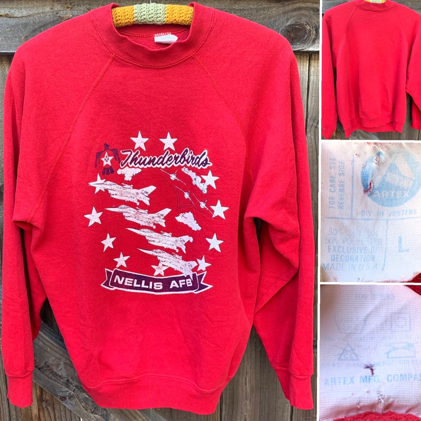 Vintage VINTAGE Thunderbirds Nellis AFB Raglan Sweatshirt L Men Red USA Graphic Print Artex Pullover Size L Size US L / EU 52-54 / 3 - 4 Thumbnail