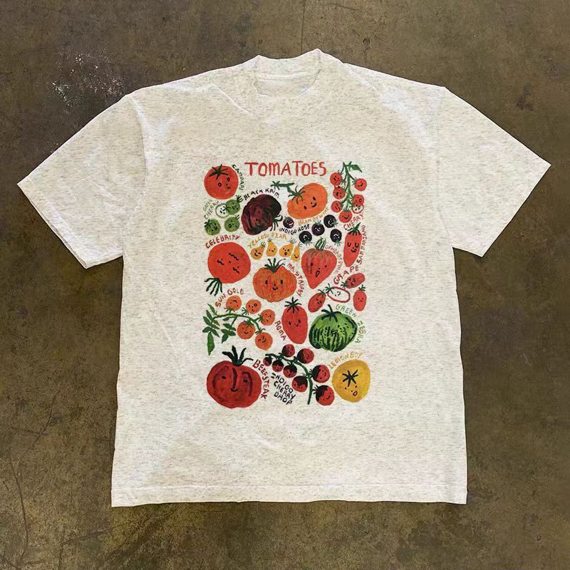 Vintage Grey casual retro tomato print cotton t-shirt Size US M / EU 48-50 / 2 - 1 Thumbnail