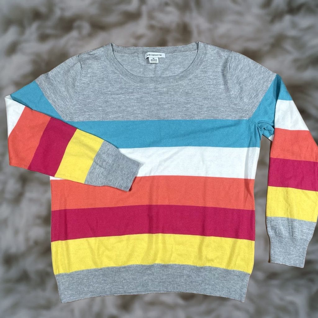Liz Claiborne Liz Claiborne Knit Sweater Womens XL Round Crew Neck Long Sleeve Stripe Size XL / US 12-14 / IT 48-50 - 1 Thumbnail