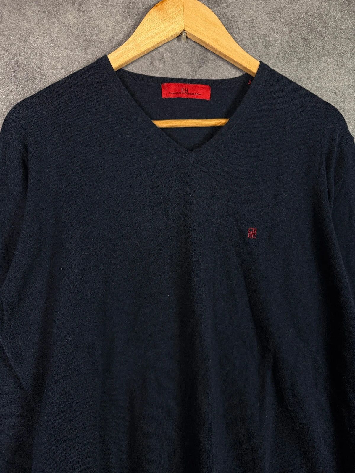 Carolina Herrera Carolina Herrera Cotton Sweater Navy Embroidered Logo Size L / US 10 / IT 46 - 2 Thumbnail
