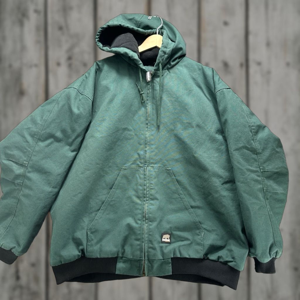 Vintage Berne Heritage Duck Hooded Active Work Jacket Mens 3XL Green Full Zip Bomber Jacket Pockets Lined Heavyweight Winter Casual Workwear Canvas Cotton Size US XXL / EU 58 / 5 - 1 Thumbnail