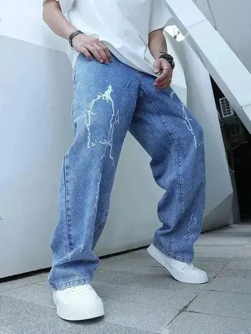 Japanese Brand Graffiti Printing Jeans Men's Gradient (blue) Size US 32 / EU 48 - 2 Thumbnail
