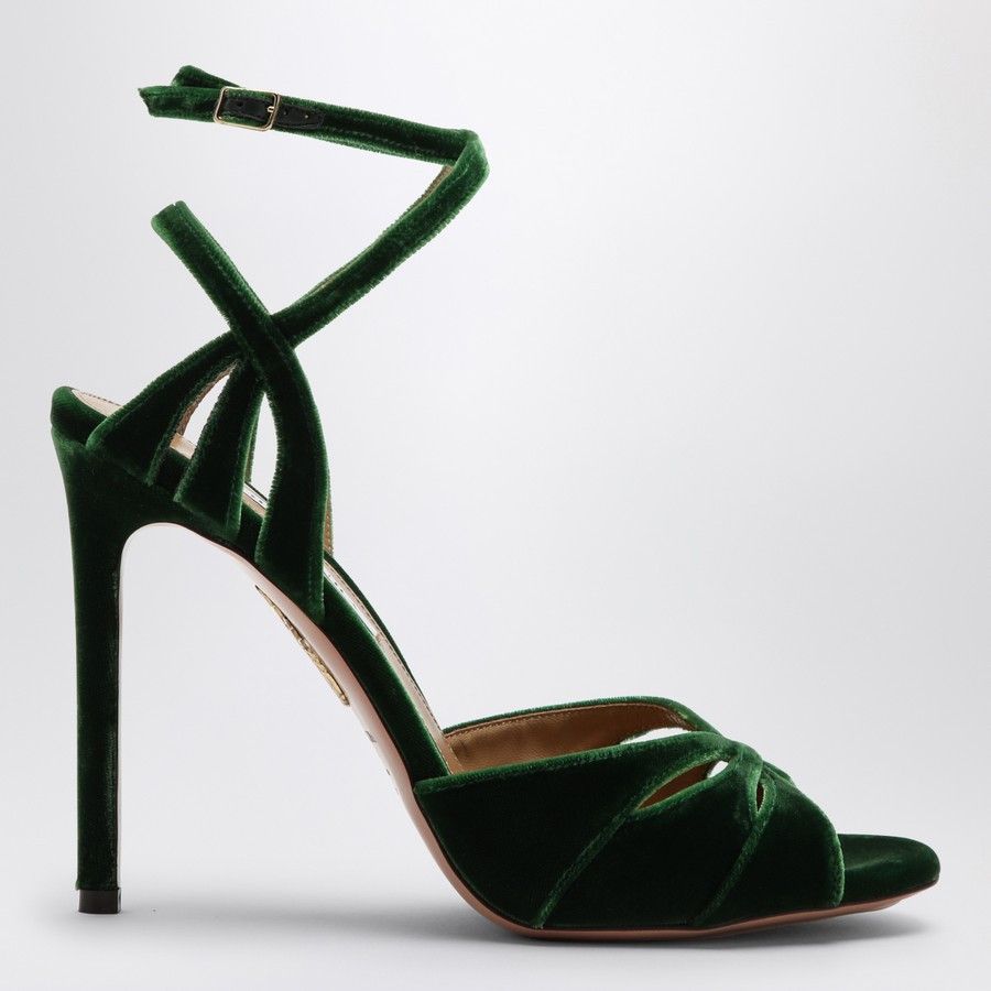 Aquazzura o1d2blof0824 Velvet Sandals in Dark Green Size US 8 / IT 38 - 1 Thumbnail