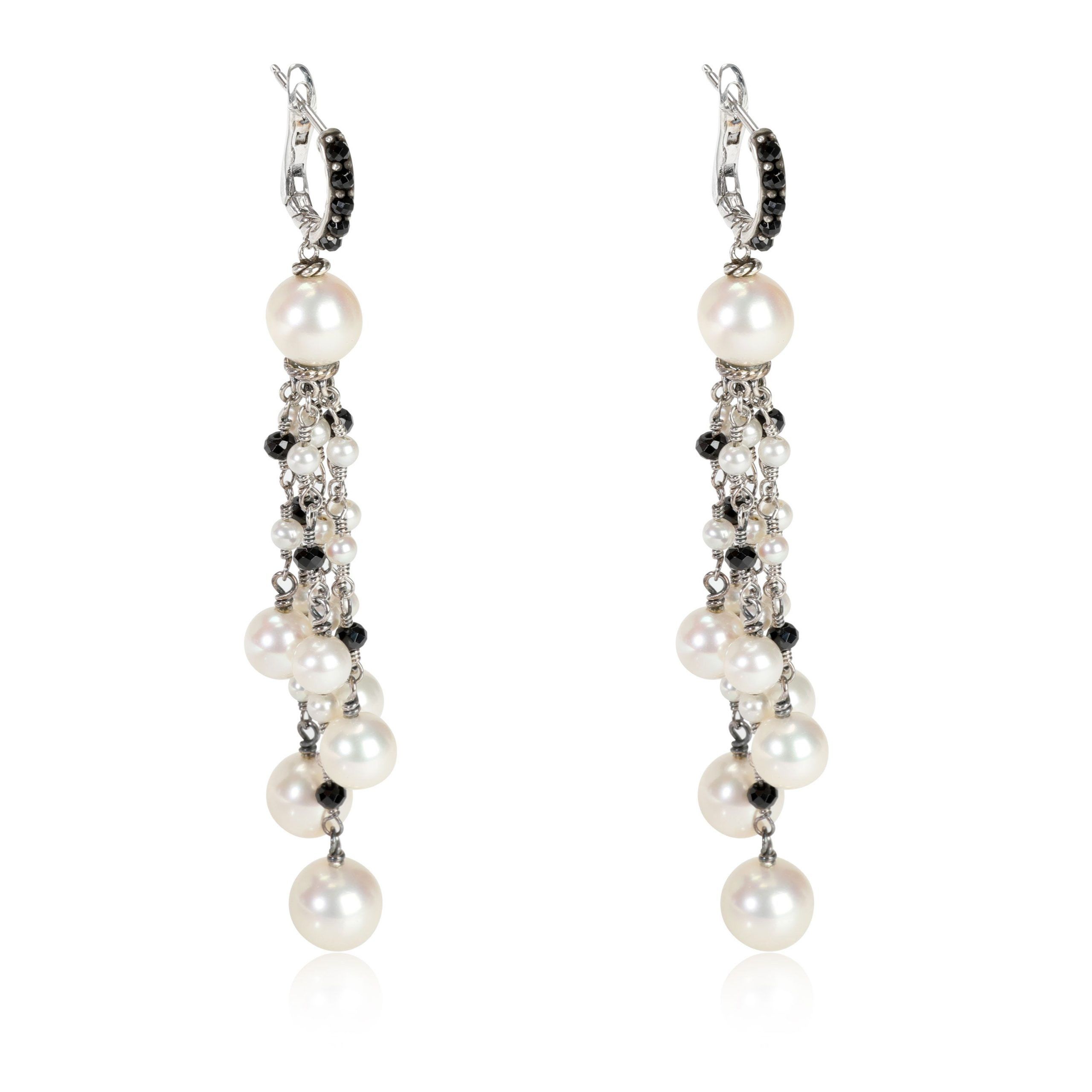 David Yurman David Yurman Oceanica Black Spinel & Pearl Tassel Earrings in Sterling Silver Size ONE SIZE - 1 Thumbnail