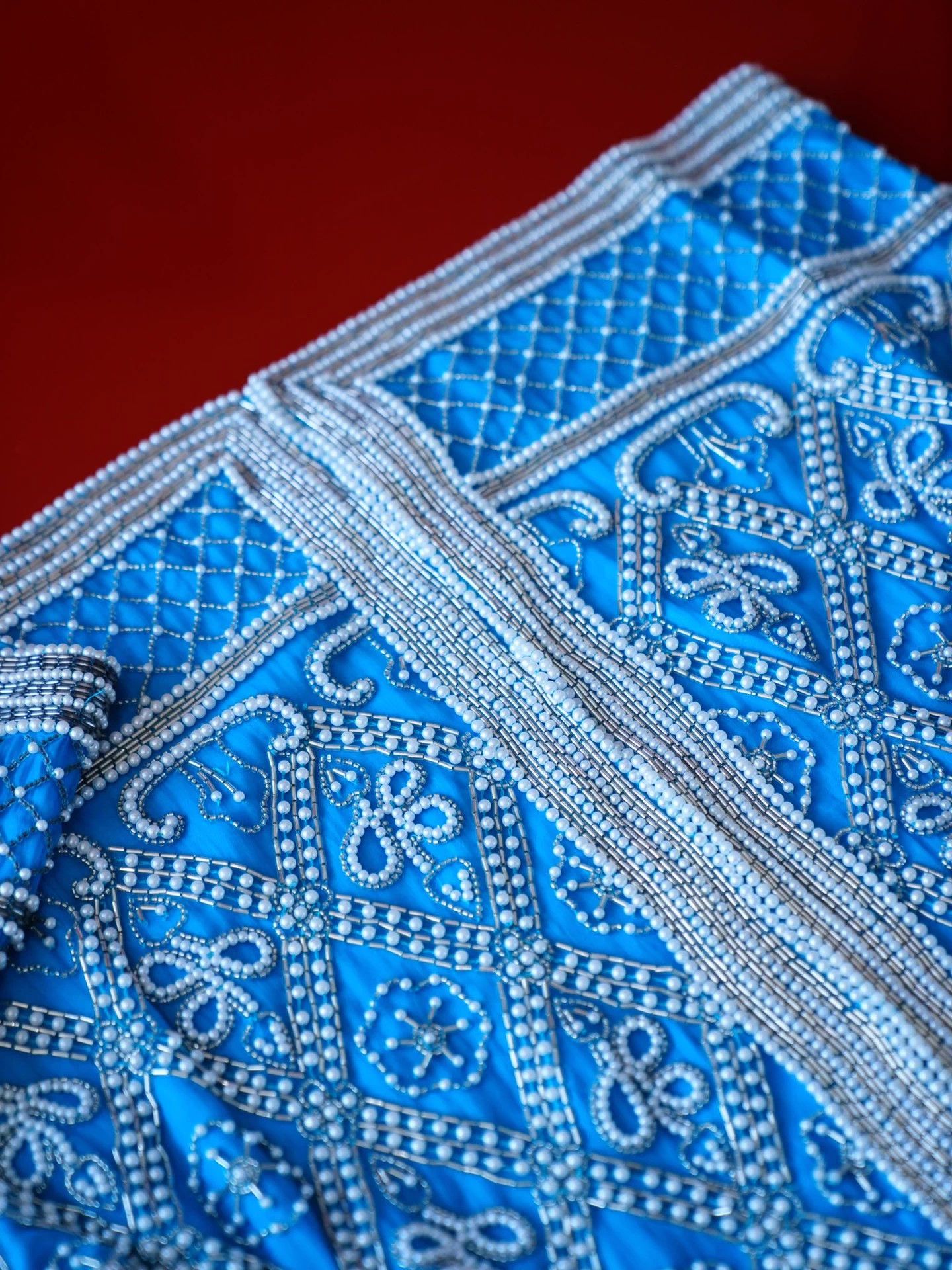 Other Vintage USA Blue Beaded Silk Geometric Jacket Size M / US 6-8 / IT 42-44 - 3 Thumbnail