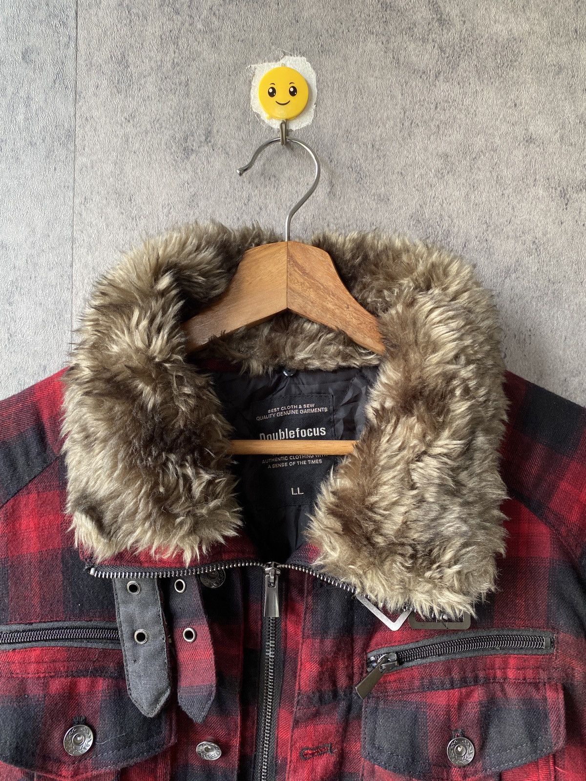 If Six Was Nine Double Focus Red Tartan Design Fur Zipper Jacket Size US L / EU 52-54 / 3 - 8 Thumbnail