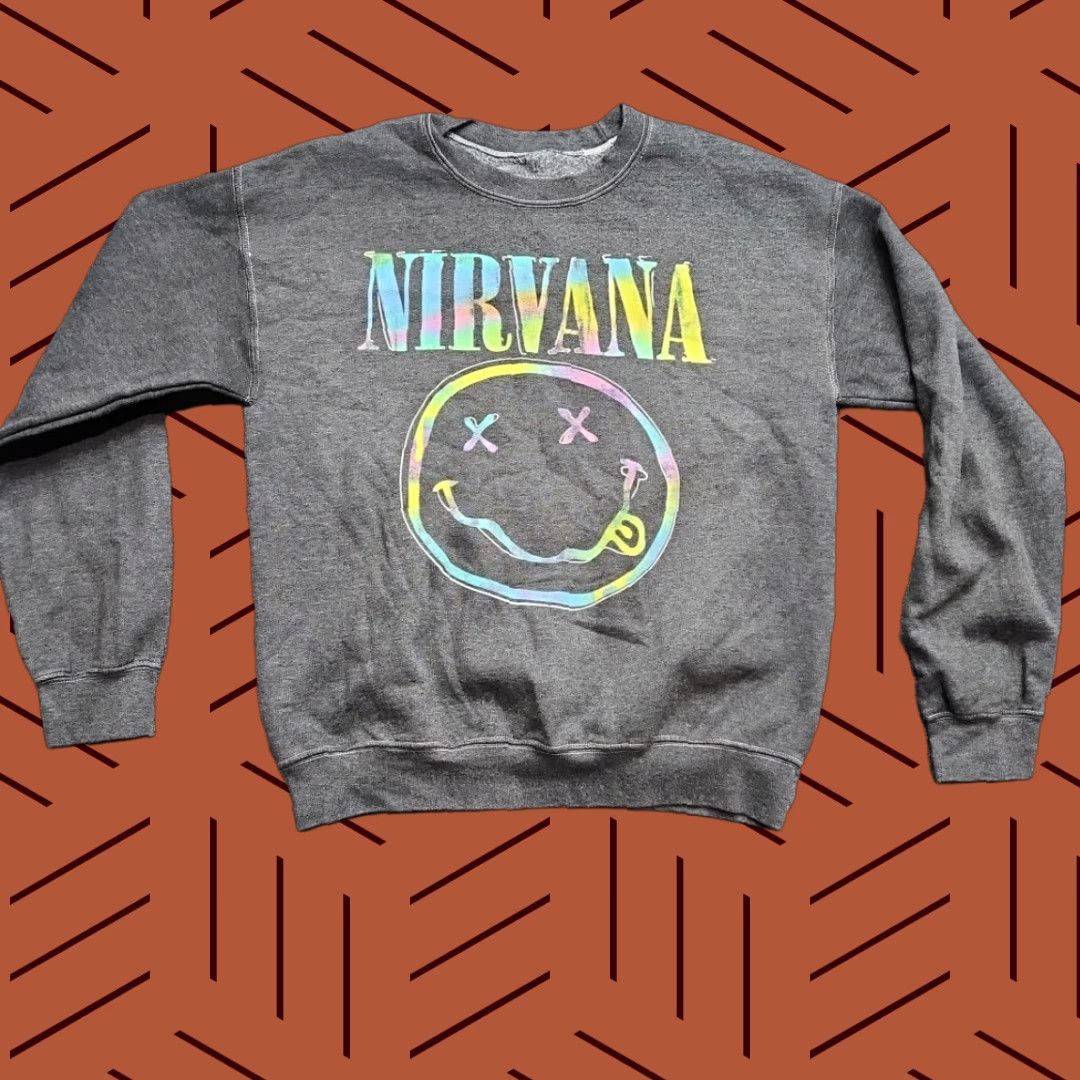 Vintage Nirvana Sweatshirt Women Small Dark Gray Pullover Graphic Print Crew Neck Pullover Casual Activewear Size S / US 4 / IT 40 - 1 Thumbnail