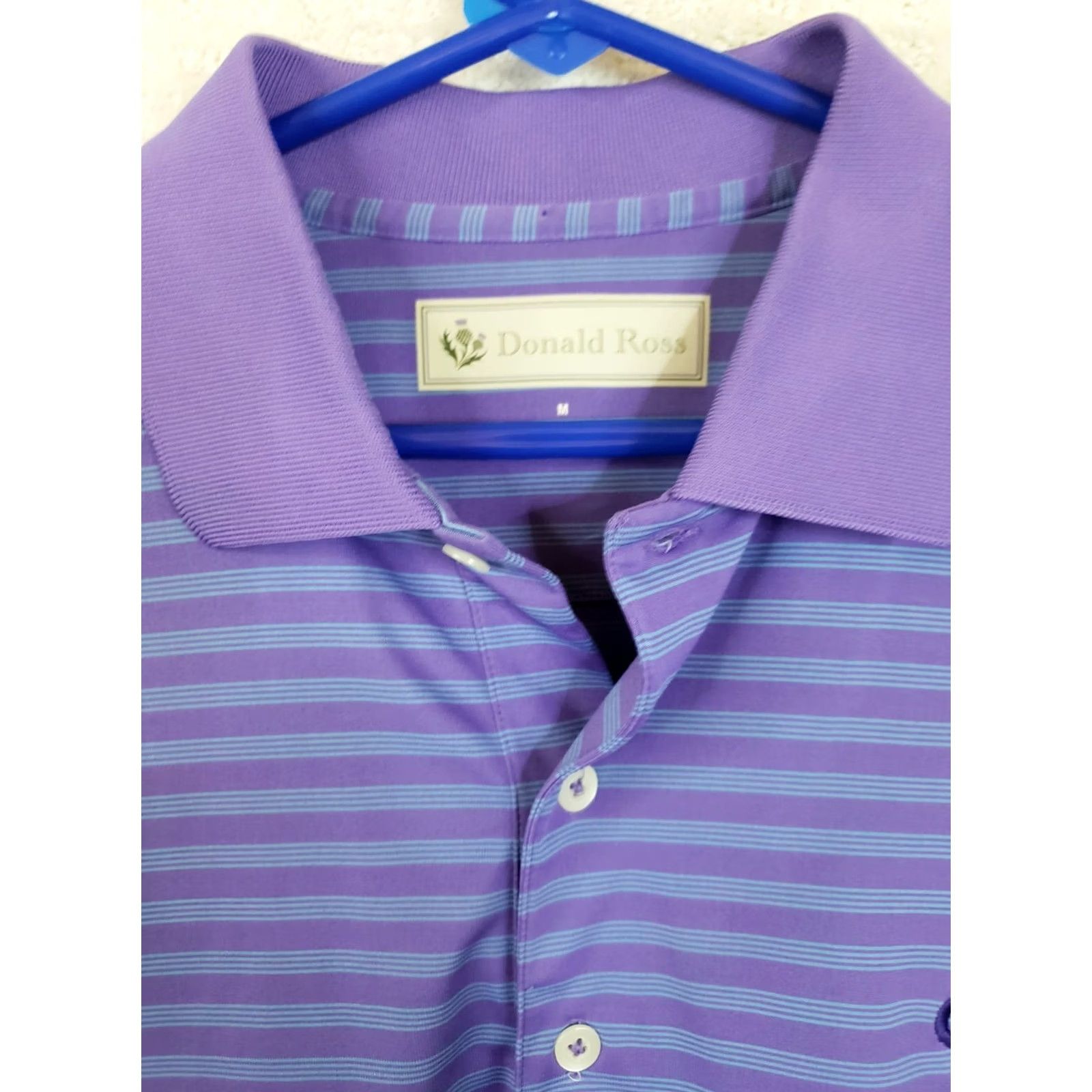 Vintage Donald Ross Polo Shirt Mens M Purple Blue Striped Performance Lightweight Golf Shirt Size US M / EU 48-50 / 2 - 6 Thumbnail