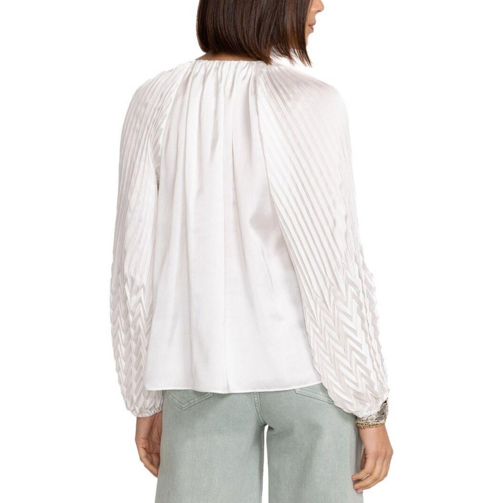 Johnny Was JOHNNY WAS Gemma Pleated Blouse Solid White V Neck Size M / US 6-8 / IT 42-44 - 5 Thumbnail