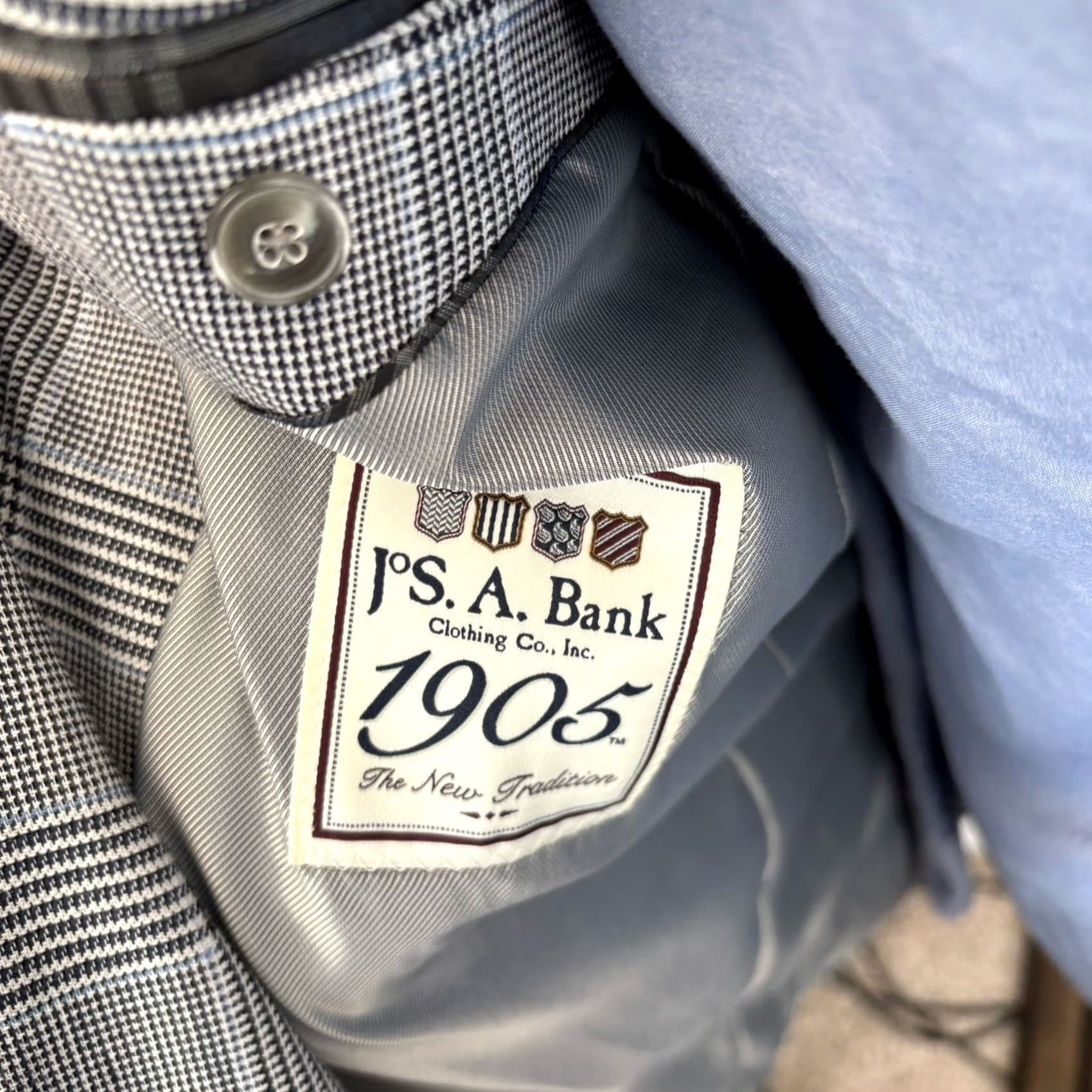 Jos. A. Bank Jos A Bank Blazer Mens 40L White Navy Glen Plaid Sport Coat Cotton Linen Blend Regular Long Notch JAB 80s 90s Classic Designer USA Mens Size 40R - 7 Thumbnail