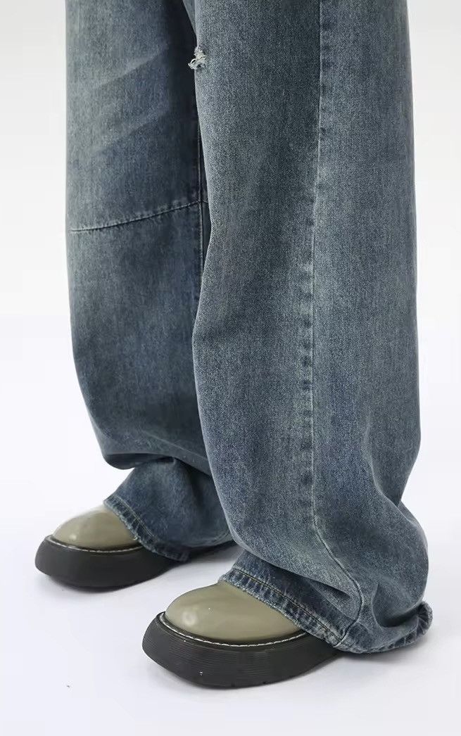 Jean × Vintage Distressed Washed Blue Straight Wide Leg Denim Size US 29 - 7 Thumbnail