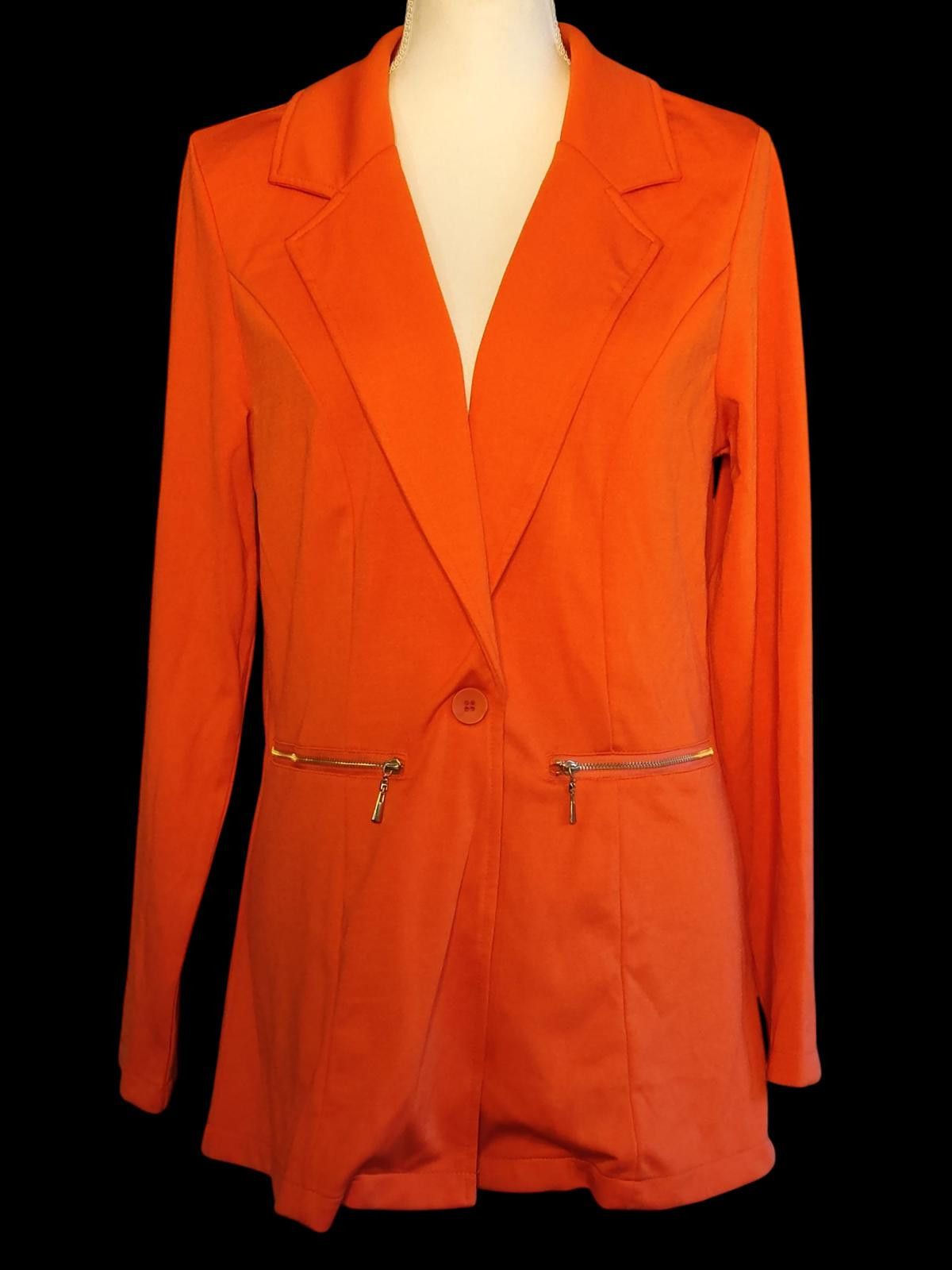 Other GENHOO Women's Orange Blazer with Zipper Pockets Size M / US 6-8 / IT 42-44 - 3 Thumbnail