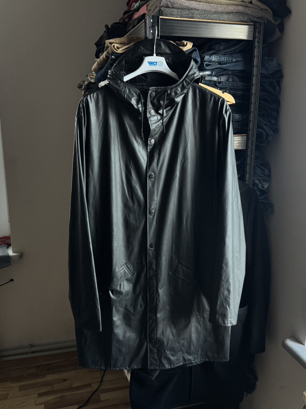 Rains Rains L/XL waterproof light long jacket hooded long coat Size US XL / EU 56 / 4 - 13 Thumbnail