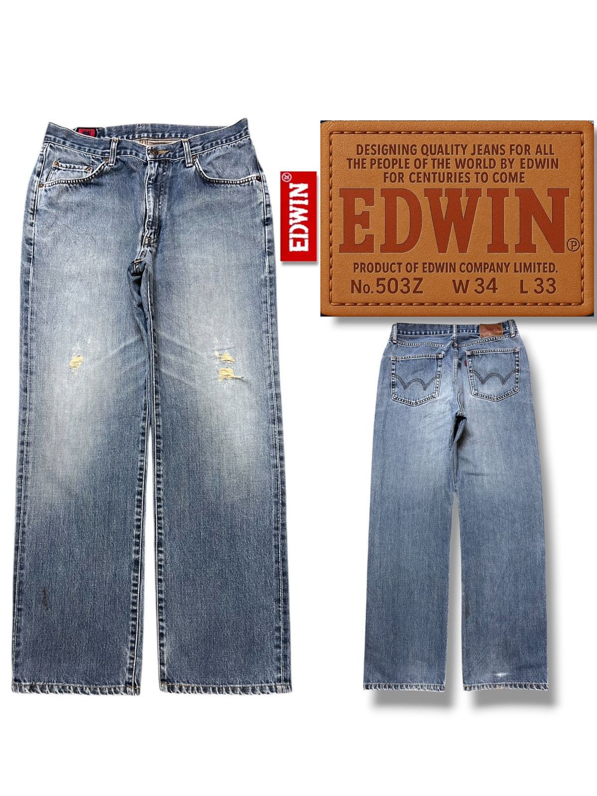 Edwin Vintage Edwin 503z Japan Faded, Distressed, Loose Fit Jeans Size US 33 - 1 Thumbnail