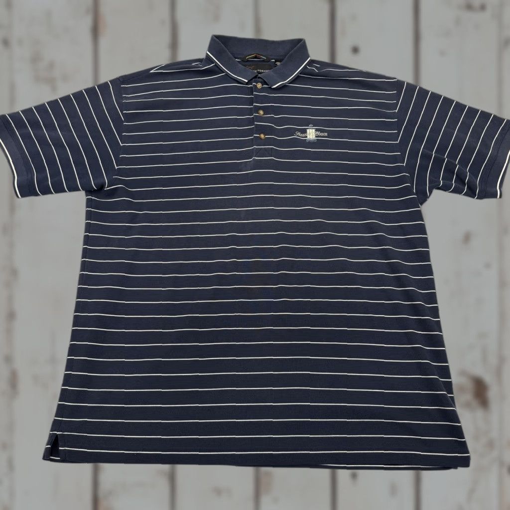 Vintage Greg Norman Savannah Harbor Golf Polo Shirt Mens 2XL Navy Blue Striped Play Dry Shirt Size US XXL / EU 58 / 5 - 1 Thumbnail