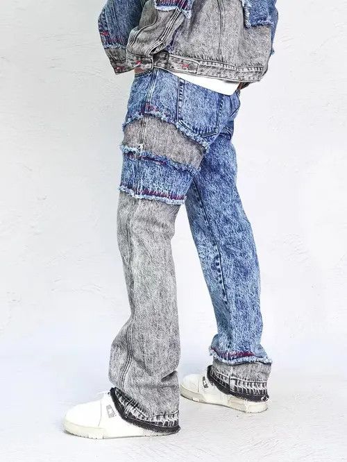 VIBE Vintage Deconstructed Panel Washed High Street Jeans Size US 32 / EU 48 - 8 Thumbnail