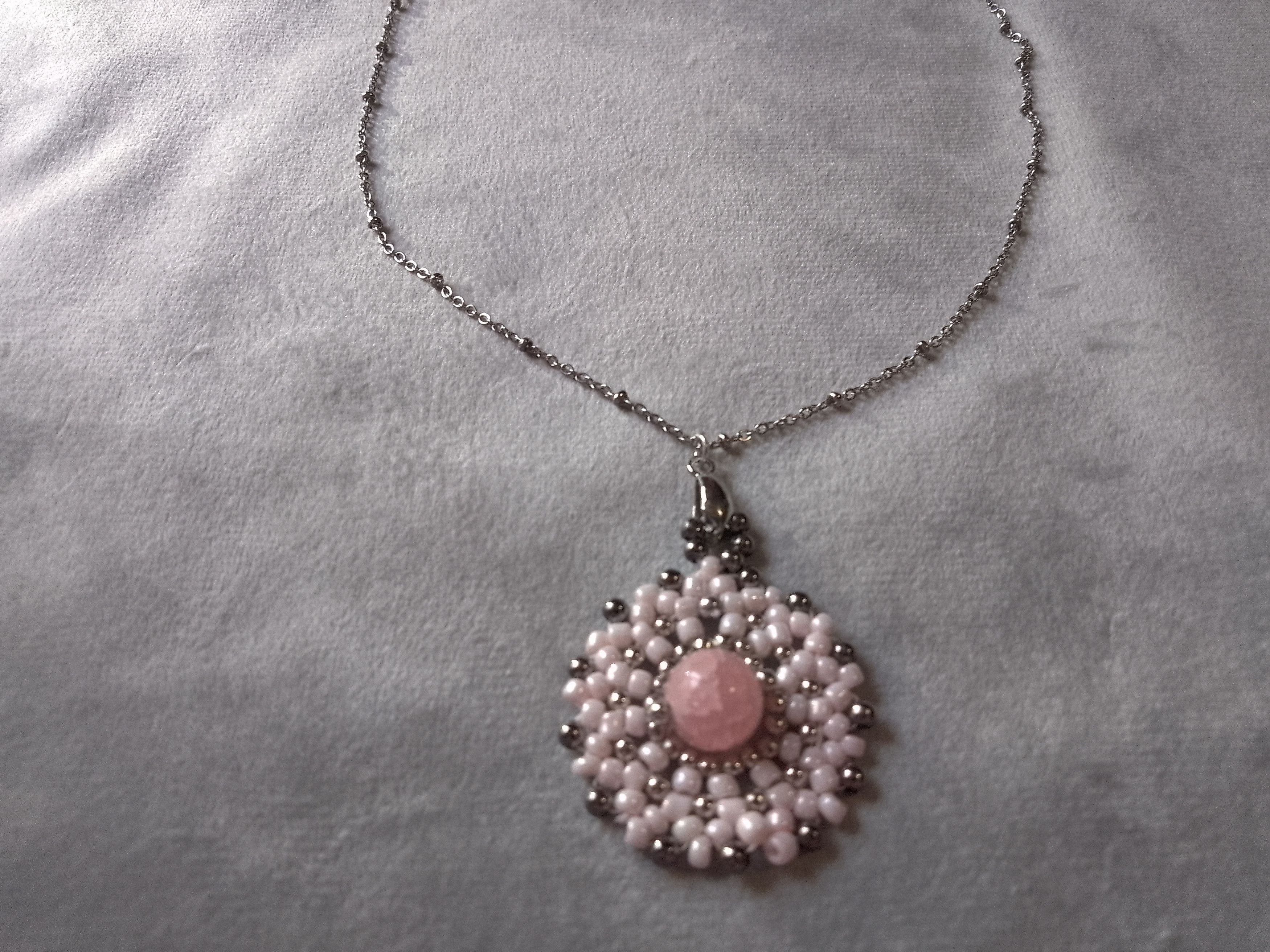 Handmade Necklace beaded Pendant. Pink Gemstone. Elegant Size ONE SIZE - 1 Thumbnail