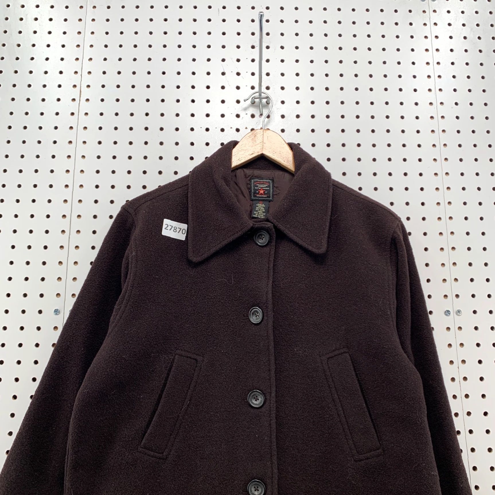 American Eagle Outfitters American Eagle Wool Coat Womens Small Brown Jacket Women's Wool Coat Pea Coat Collared 21.5X29.5 Regular Size Type: Regular Size S / US 4 / IT 40 - 6 Thumbnail