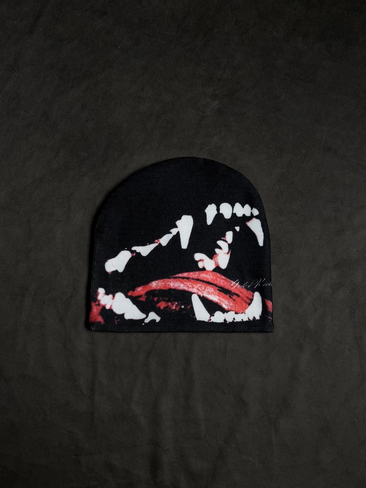 Japanese Brand Yokokids Venom Bite Graphic No Cuff Knit Black Beanie Hat Size ONE SIZE - 1 Thumbnail