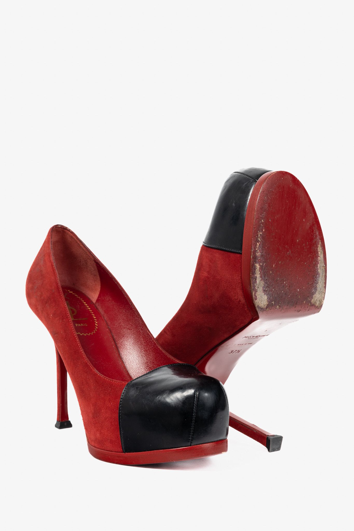 Yves Saint Laurent Yves Saint Laurent Tribtoo 80 Platform Suede & Cap-Toe Pumps Size US 7 / IT 37 - 4 Thumbnail