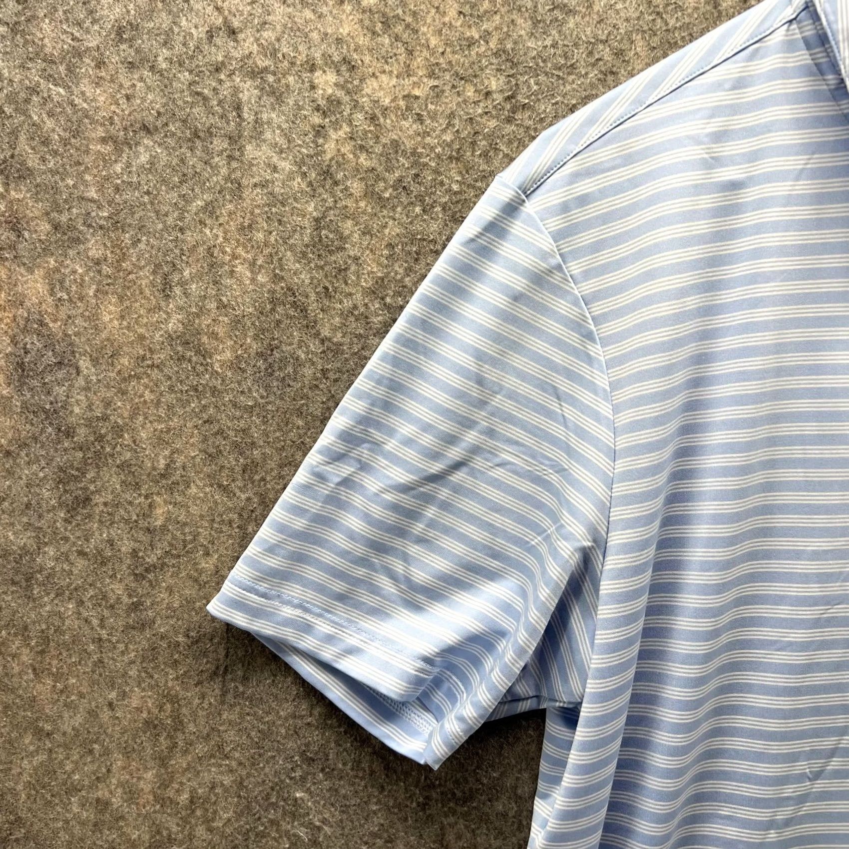 Adidas Adidas Polo Shirt Men Large Blue White Striped Casual Preppy Polyester Golf Polo Shirt Size US L / EU 52-54 / 3 - 3 Thumbnail