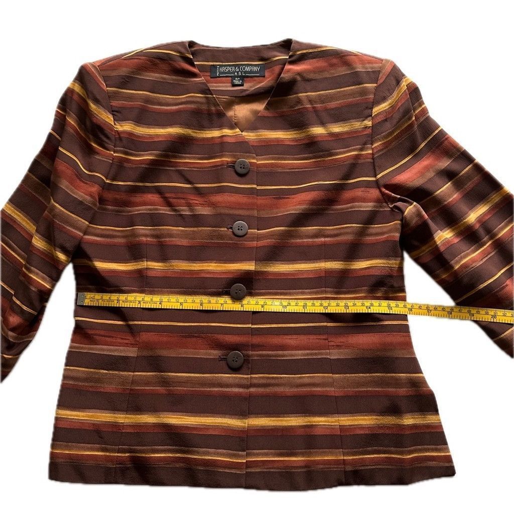 Kasper Kasper 2-Piece Silk Skirt Suit 6P Striped Gold Brown 4Petite Size 27" / US 4 / IT 40 - 11 Thumbnail