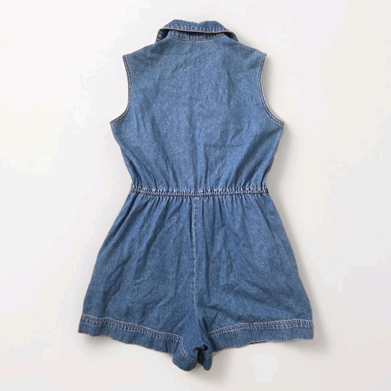 Denime VINTAGE 90s Denim Romper Womens Small Blue Sleeveless Button Up Shirt Short Tall Size S / US 4 / IT 40 - 2 Thumbnail