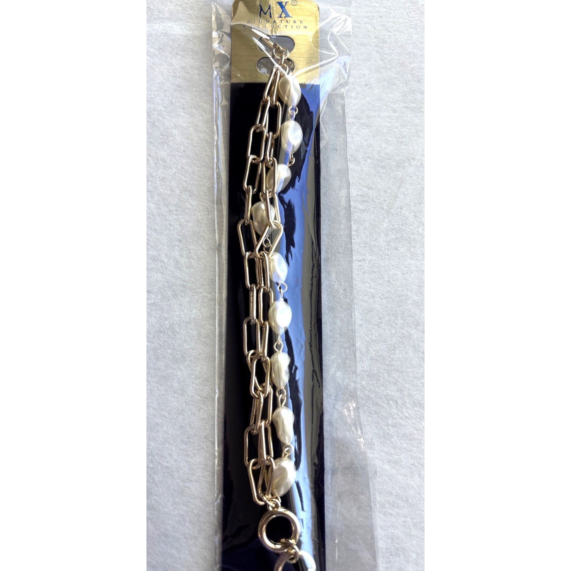 Other Gold-Tone Chain Bracelet With Faux Pearl Accents & Toggle Cl Size ONE SIZE - 1 Thumbnail