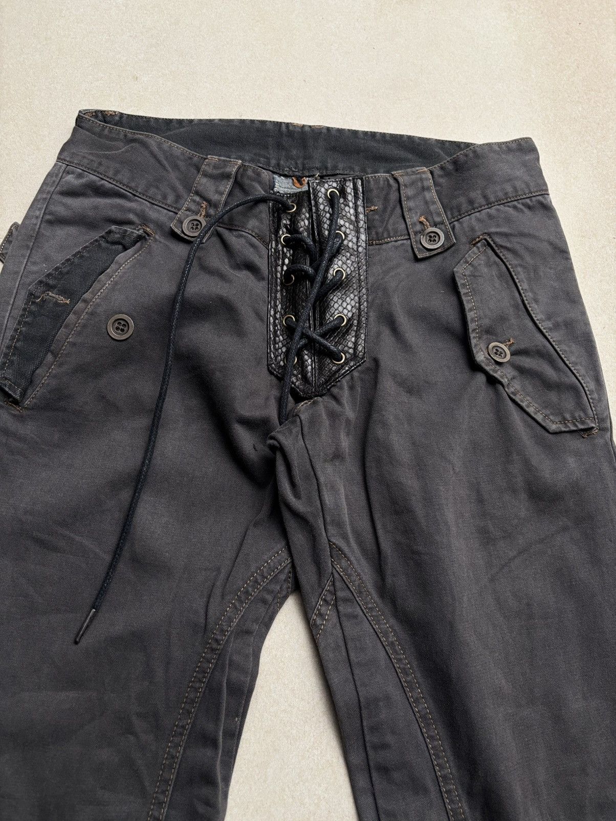 Tete Homme ЖИЗНЬ lace up flare cargo pants Size US 29 - 3 Thumbnail
