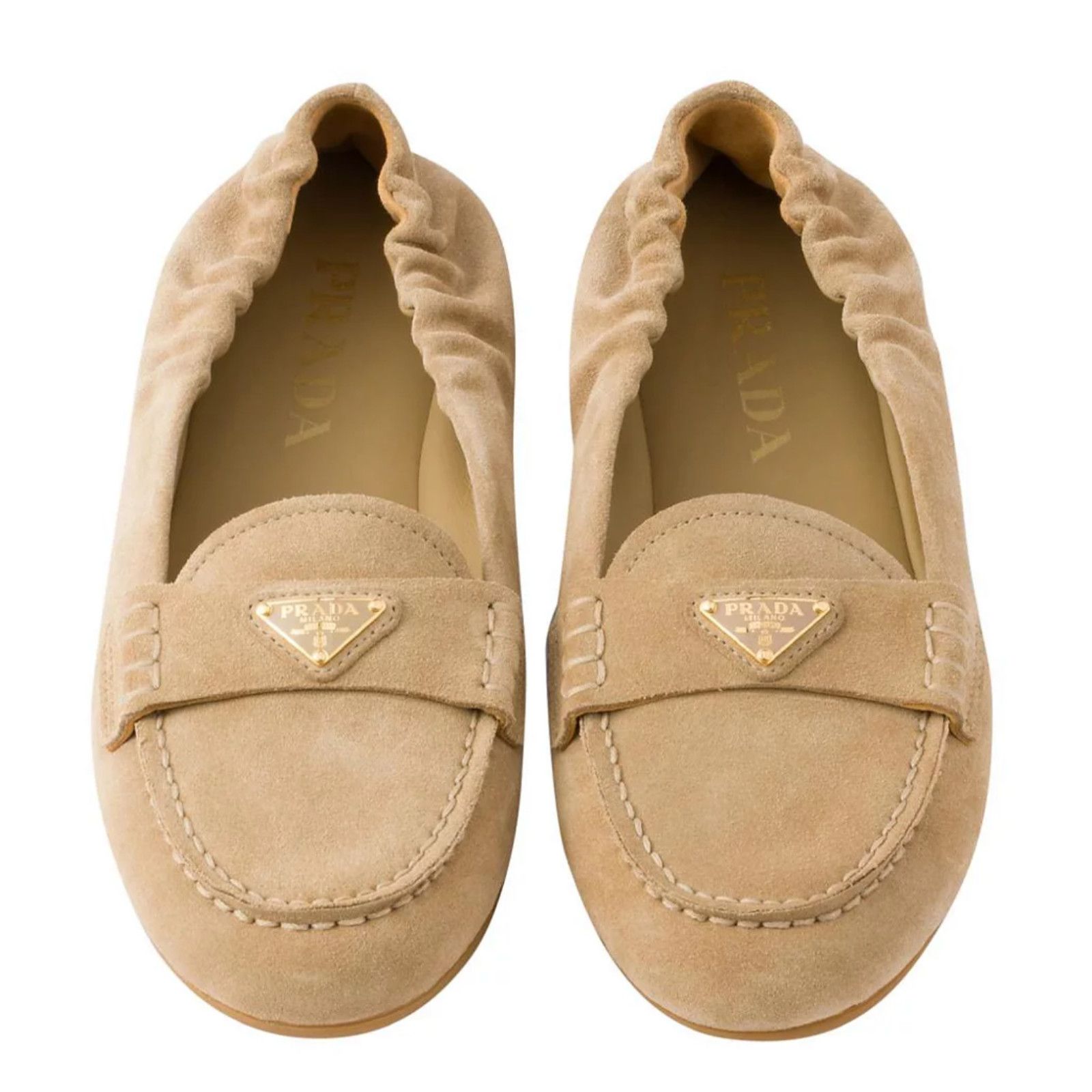 Prada Prada Ecru Beige Suede Logo Scrunch Loafer Flat 38 Size US 8 / IT 38 - 8 Thumbnail
