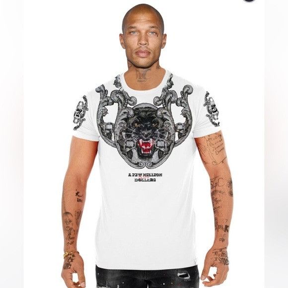 George V Black White Designer Men’s Rhinestone Tee Shirt