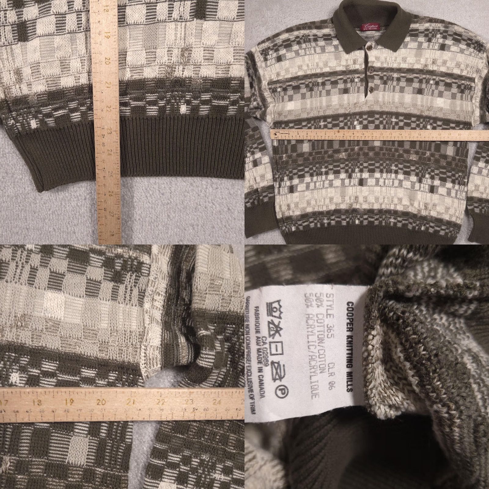 Vintage Cooper Mens Medium Green Geometric Polo Collar Henley Knit Pullover Sweater Size US M / EU 48-50 / 2 - 8 Thumbnail