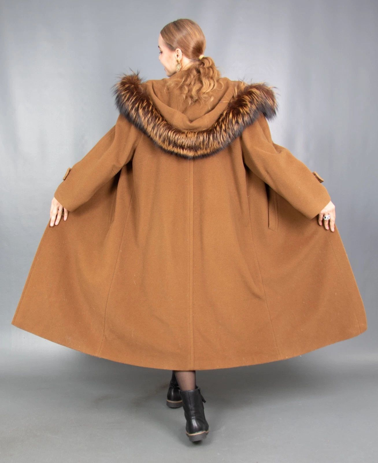 Vintage 18842 WOOL CASHMERE COAT WITH SILVER FOX HOOD PELZ SIZE XL Size XL / US 12-14 / IT 48-50 - 8 Thumbnail