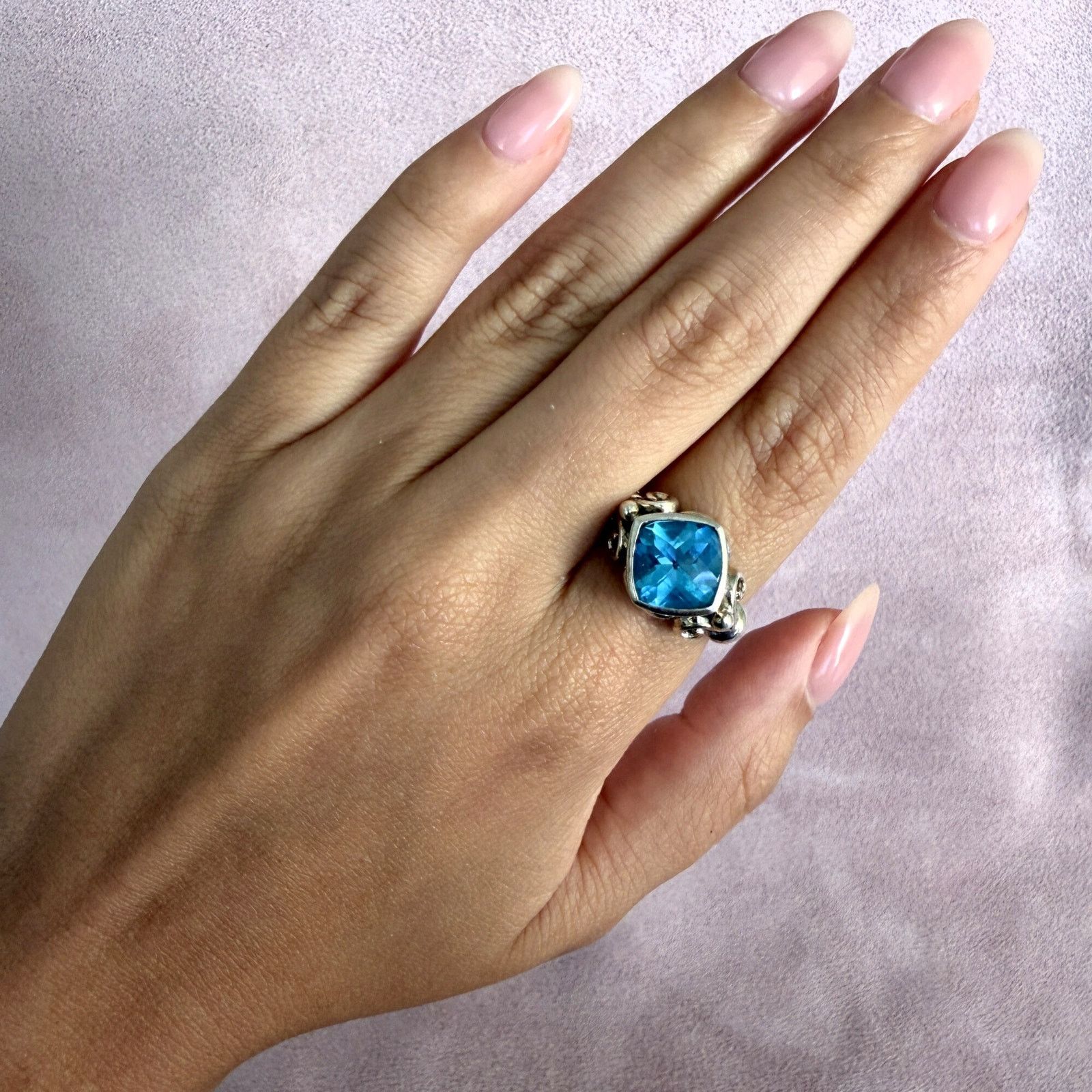 Sterling Silver sterling silver faceted blue topaz scroll ring size 7.5 Size ONE SIZE - 2 Thumbnail