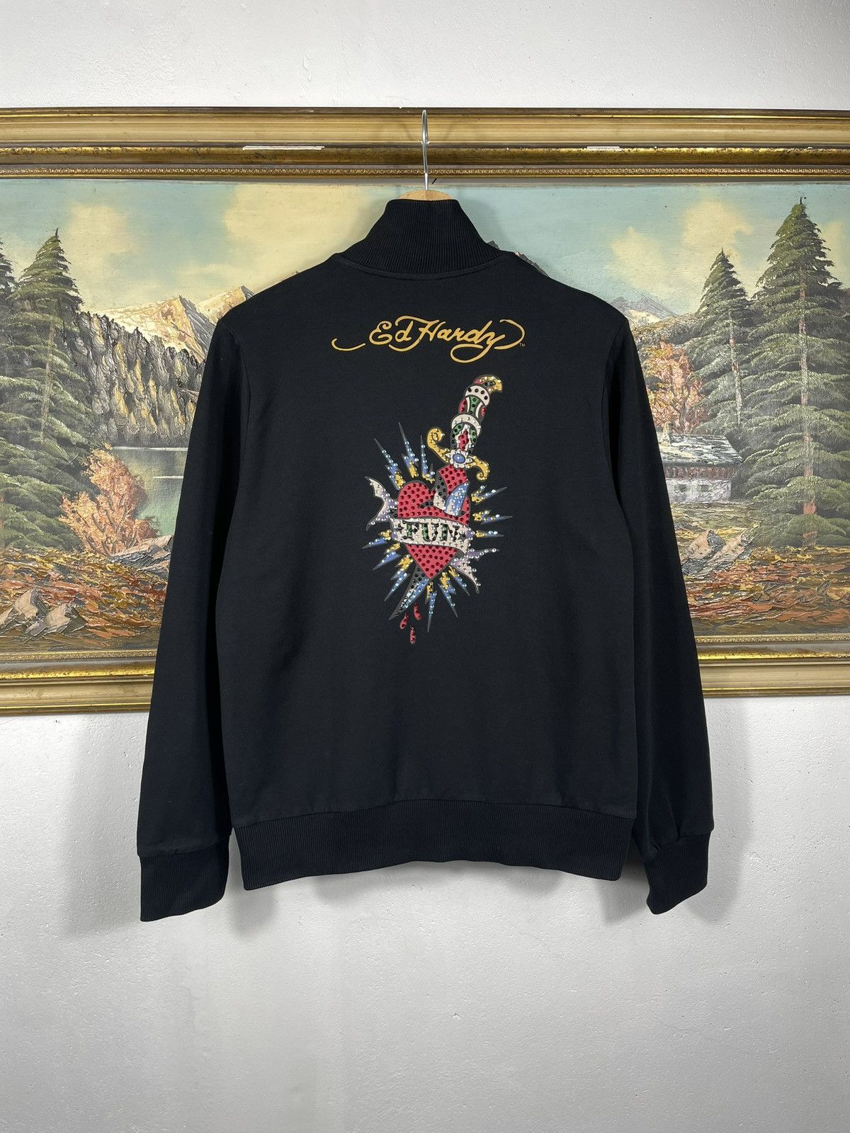 Christian Audigier × Ed Hardy × Vintage Ed Hardy Retro 00s Hoodie With Crystals Affliction Grunge Size M / US 6-8 / IT 42-44 - 1 Thumbnail