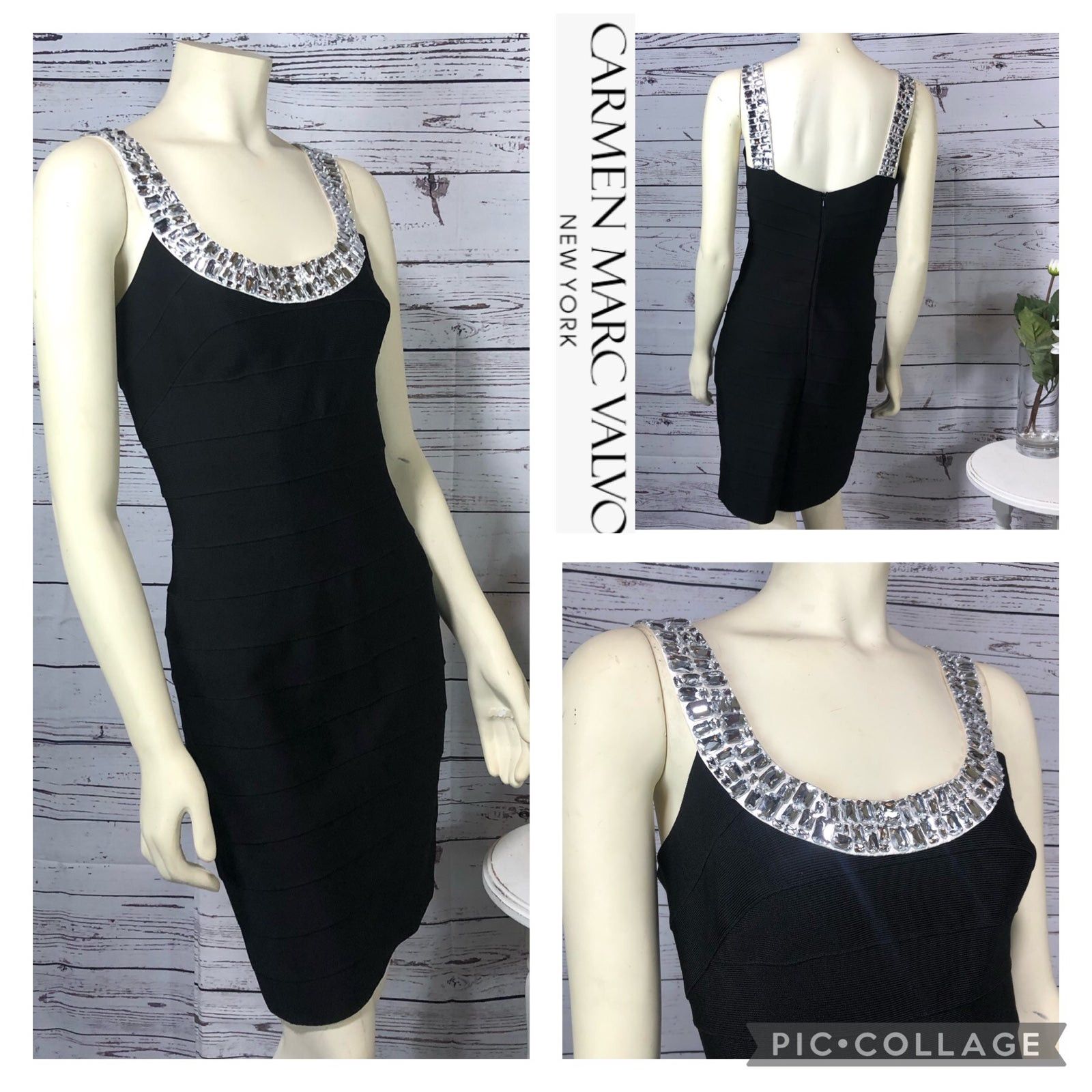 Other Carmen Marc Valvo Gemstones Metallic Black Bandage Dress s Size S / US 4 / IT 40 - 1 Thumbnail