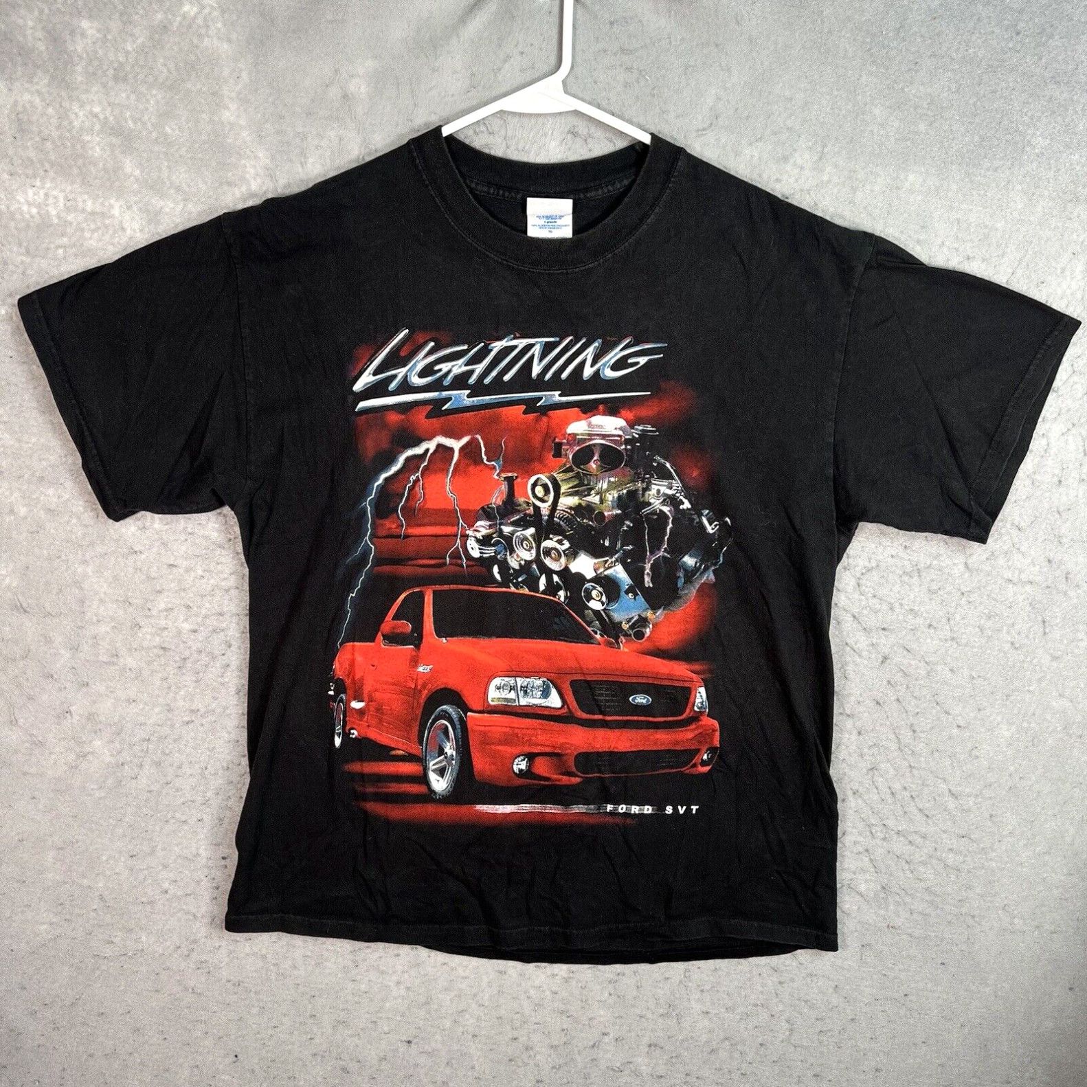image of Vintage Y2K Ford Lightning Racing Truck Rap Style T Shirt Adult XL Black Mens in White