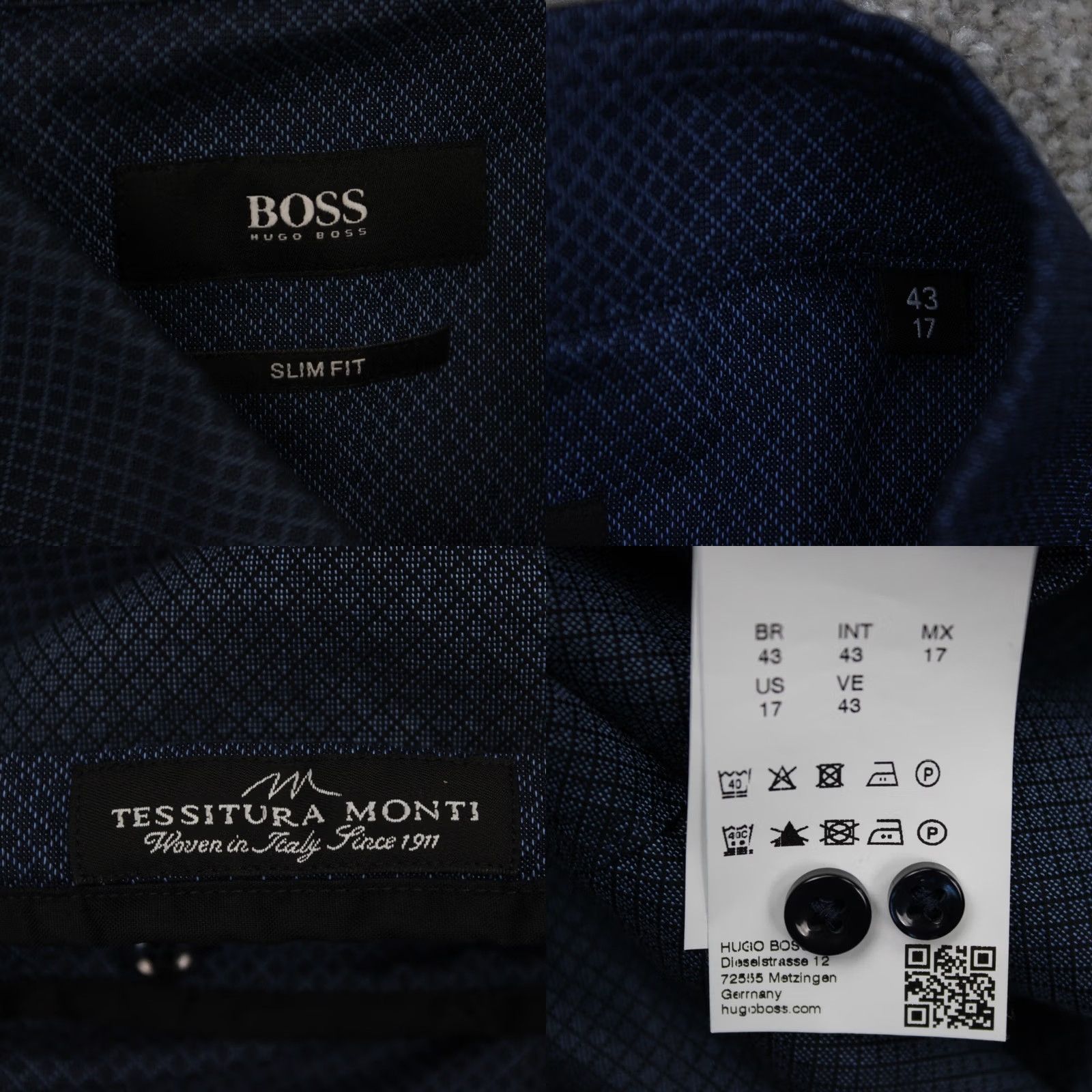 Hugo Boss HUGO BOSS Shirt Mens 17, 43 Blue Check Cotton L/S Button Dress Shirt Size US XL / EU 56 / 4 - 8 Thumbnail
