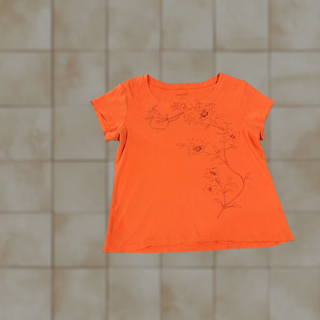 Coldwater Creek Coldwater Creek Shirt Womens XL Orange Floral Scoop Neck Short Sleeve Top Size XL / US 12-14 / IT 48-50 - 1 Thumbnail
