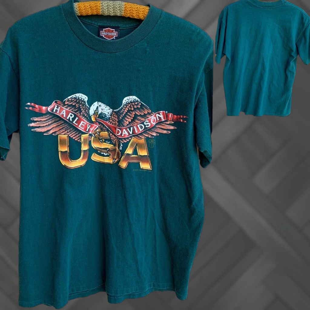 Harley Davidson VINTAGE Harley-Davidson USA Eagle T-Shirt Men Size M Green 1989 Single Stitch Graphic Tee Size US M / EU 48-50 / 2 - 1 Thumbnail