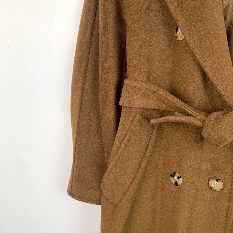 Max Mara Max Mara 101801 Brown Sheep Wool Lapel Double-breasted Fli Size XXS / US 00 / IT 34 - 4 Thumbnail