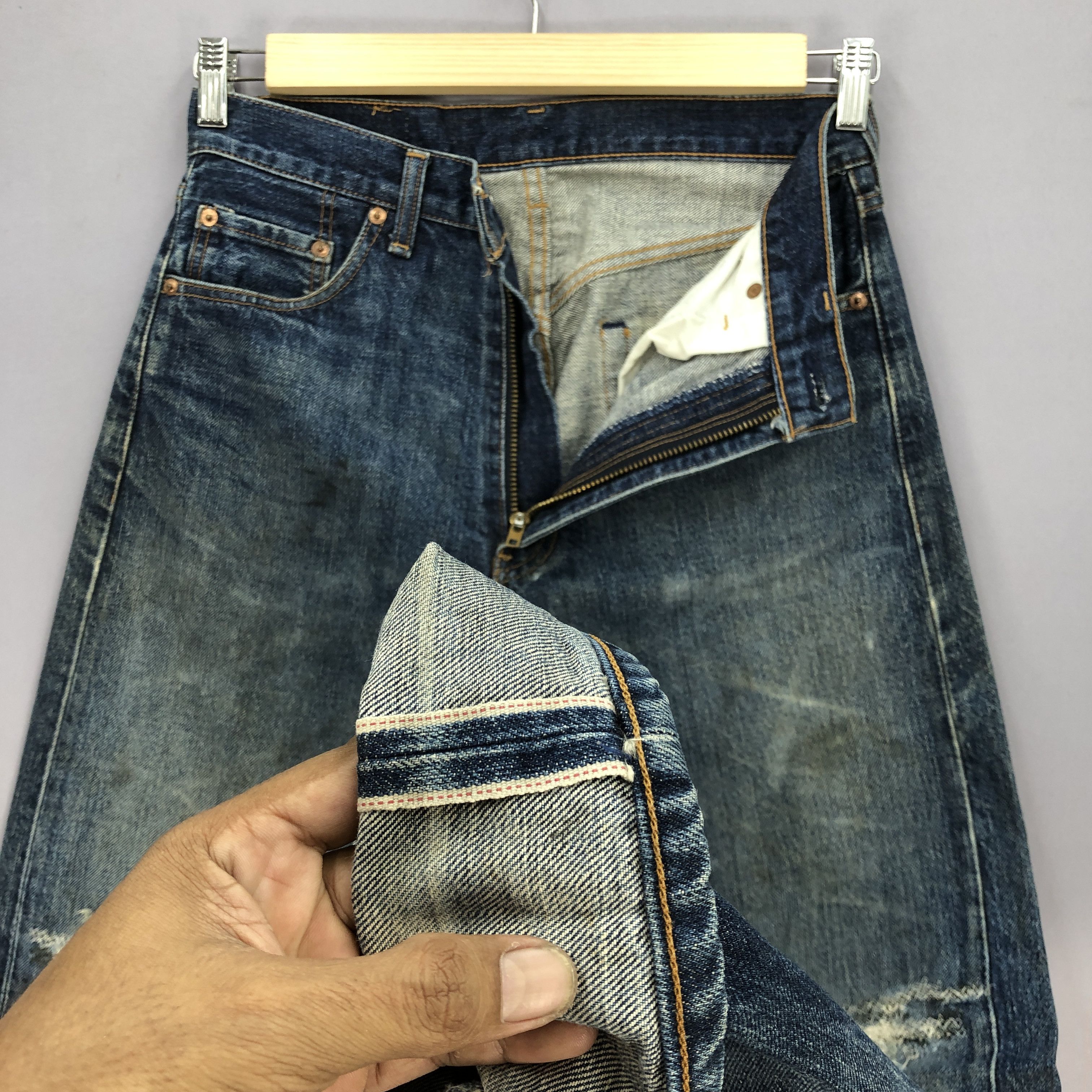 Levi's Vintage Levis Selvedge Distressed Jeans Levis Redline Denim Size US 30 / EU 46 - 8 Thumbnail