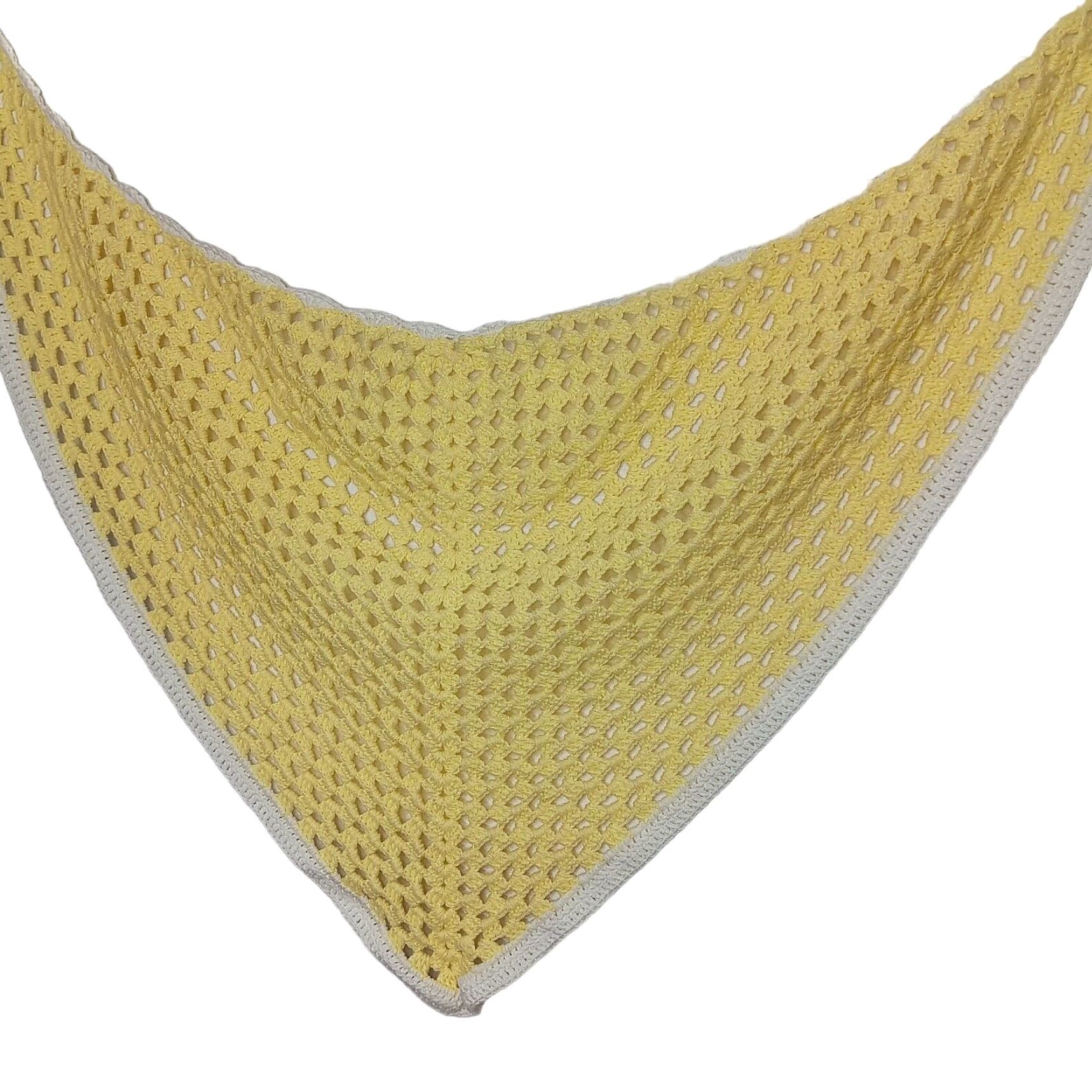 Vintage VINTAGE Shawl Women Small Teen 35" 59" Yellow Crochet Handmade Granny Cottagecore Shawl/Wrap Easter 2020s Womens Size ONE SIZE - 4 Thumbnail
