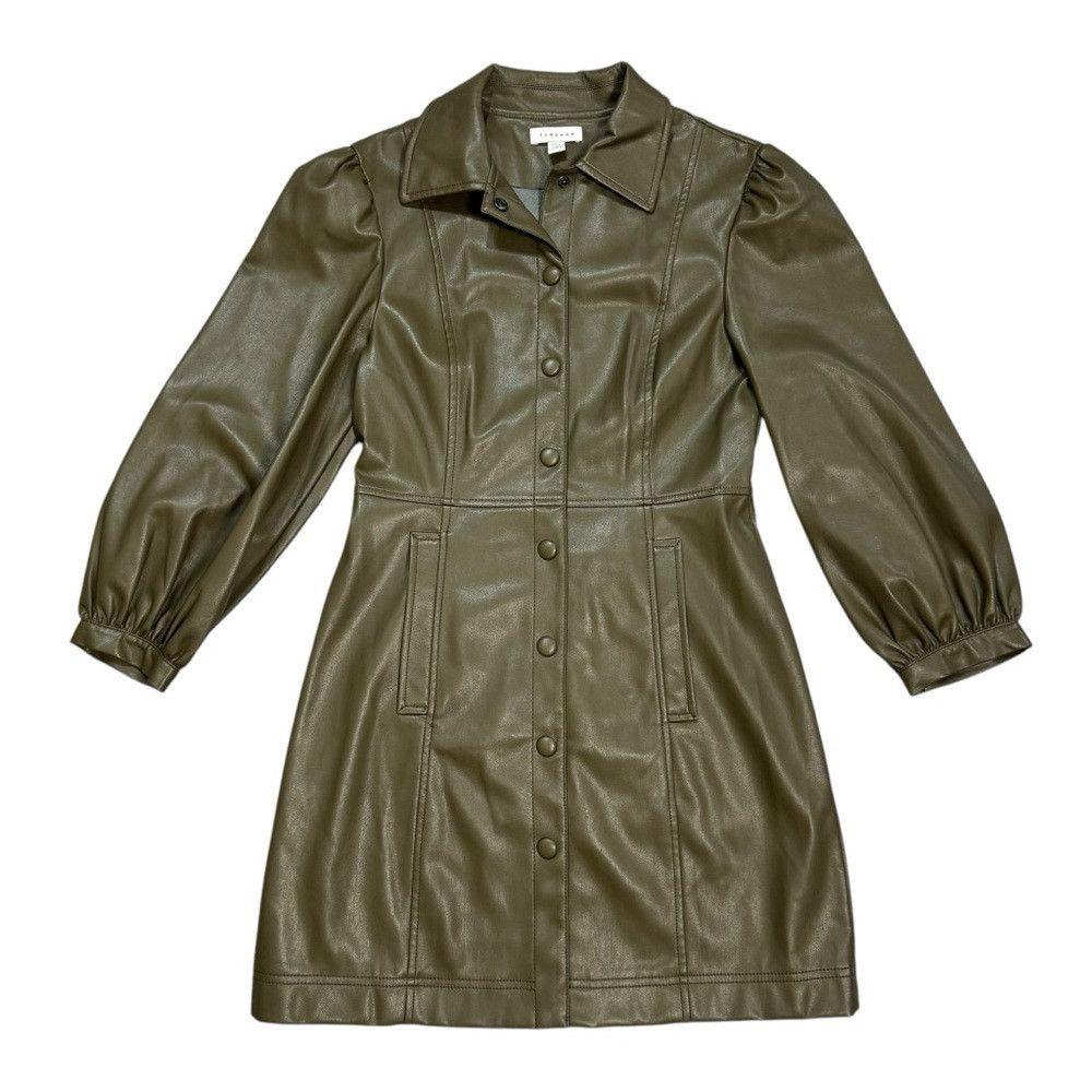 Topshop Topshop Faux Leather Olive Mini Shirtdress US 6 Size M / US 6-8 / IT 42-44 - 6 Thumbnail