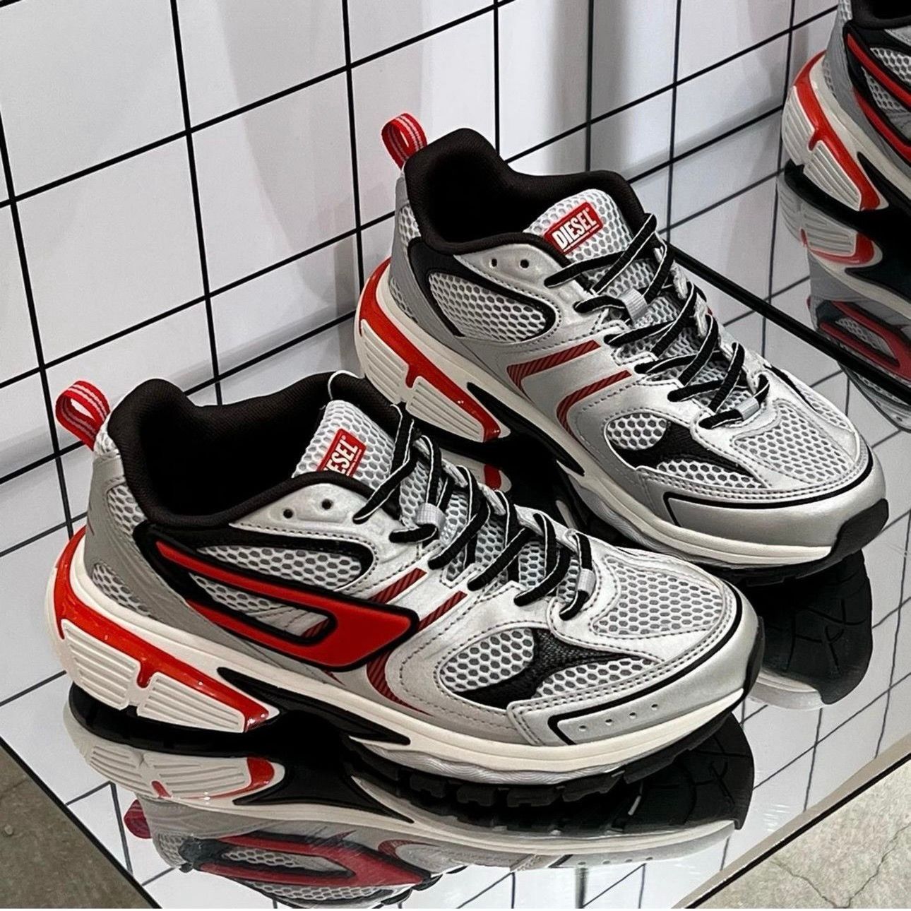 image of Diesel S-Serendipity Pro-X1 Shoes in Red Silver, Men's (Size 8)