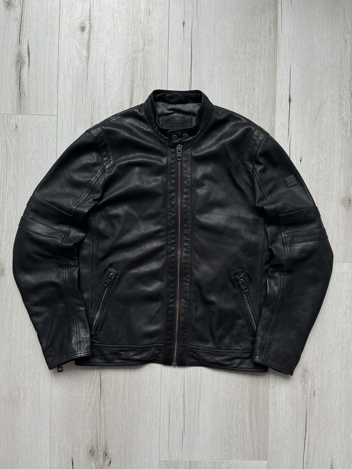 Hugo Boss Biker Black Leather Zip Jacket Sheep Skin Y2K Rare