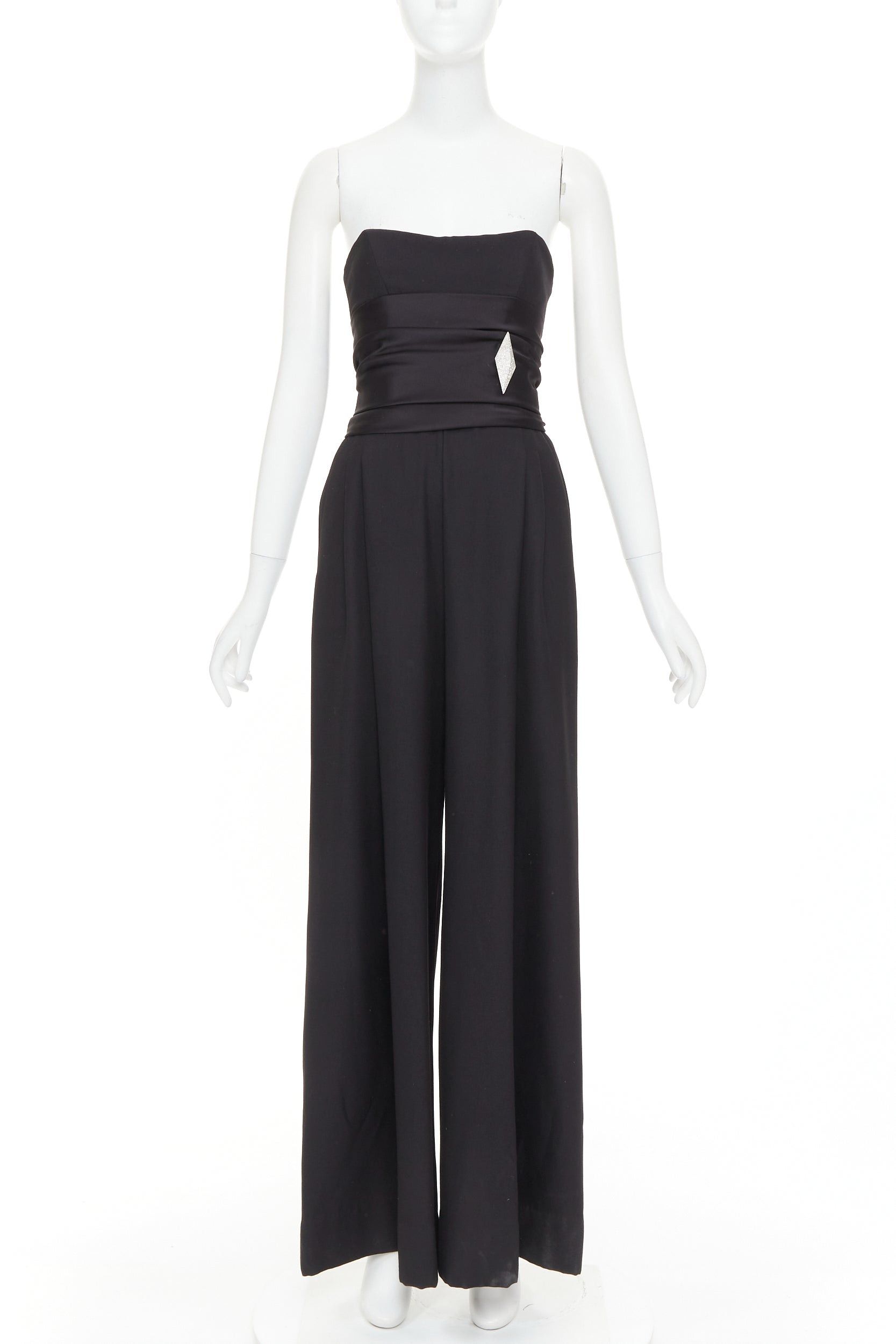 Alexandre Vauthier ALEXANDRE VAUTHIER COUTURE black crystal pave brooch strapless wide leg jumpsuit Size 26" / US 2 / IT 38 - 1 Thumbnail